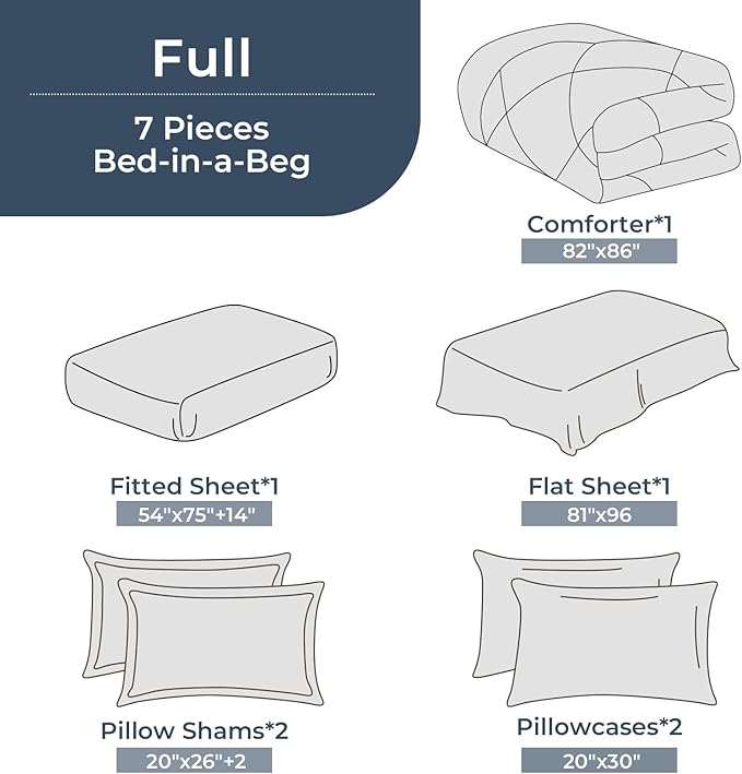 HEVUMYI Khaki Full Comforter Set - 7-Piece All Season Bed in a Bag Full, Ultra Soft Bedding Set with Comforter, Flat Sheet, Fitted Sheet, Pillowcases, Pillow Shams