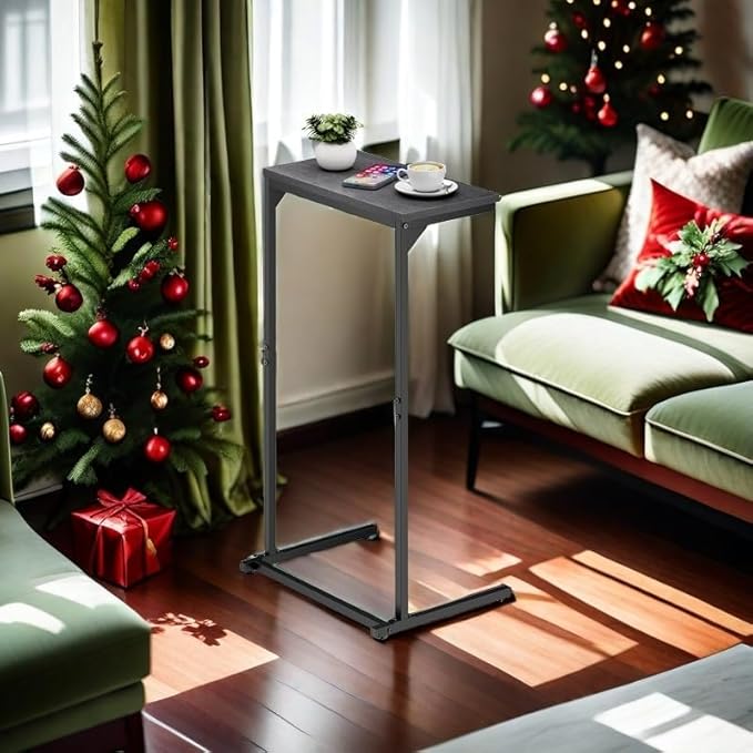 TUTOTAK C Shaped End Table, Tray Table, Small Side Table, 28.7 inch Tall Couch Table, Tv Tray, Sofa Table, Living Room, Bed Room, Black TB01BK071