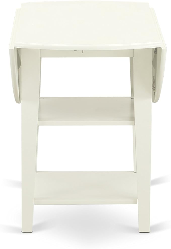 East West Furniture SUDA3-LWH-W 3 Piece Dining Room Table Set Contains a Round Dining Table with Dropleaf & Shelves and 2 Wood Seat Chairs, 42x42 Inch, Linen White