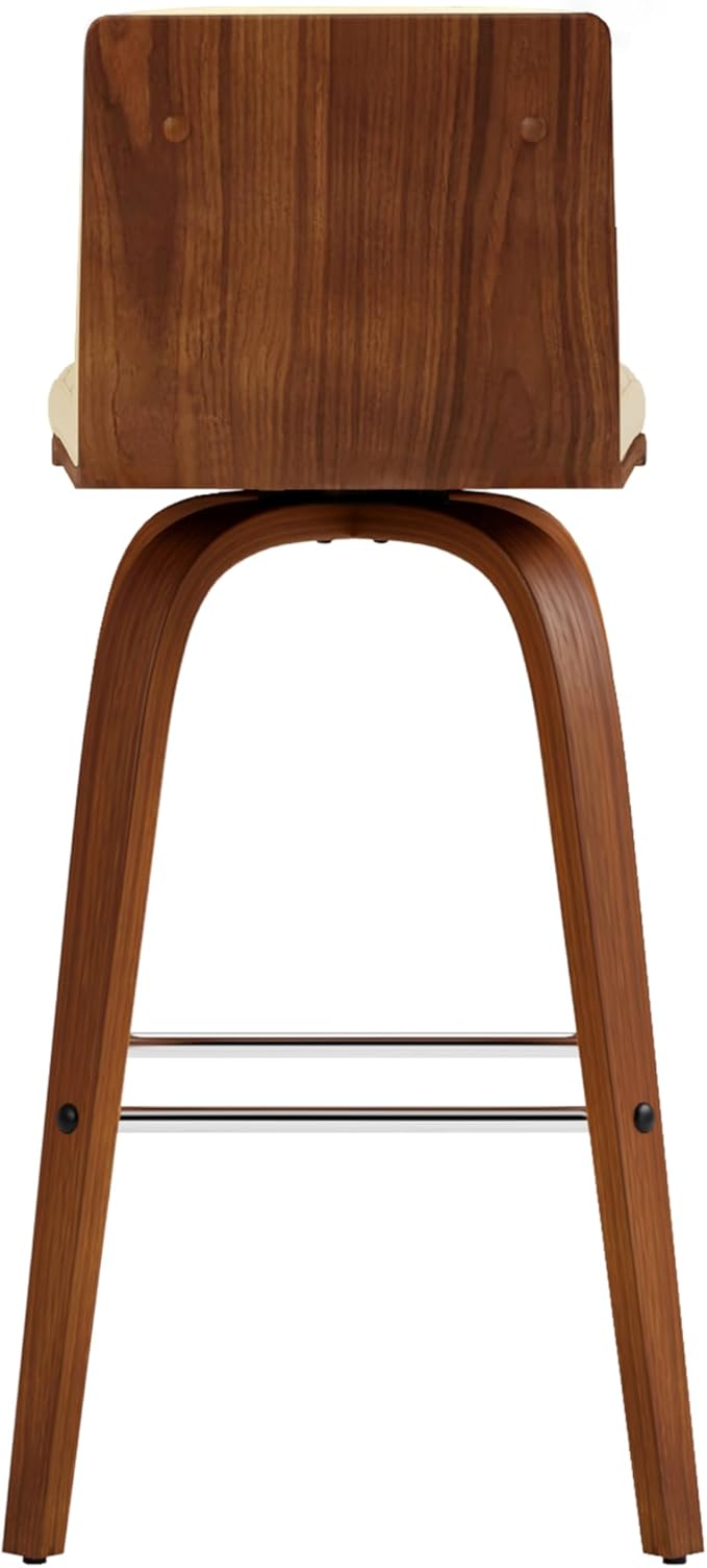 Armen Living Vienna Modern Swivel 26" Counter Height Barstool with Cream Faux Leather and Walnut Wood Finish