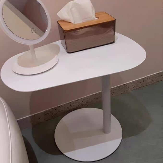 C-Shaped Side Table, Iron End Table for Couch Sofa and Bed, Small Metal White Side Tables for Living Room Bedroom (White, High-27.6in/70cm)