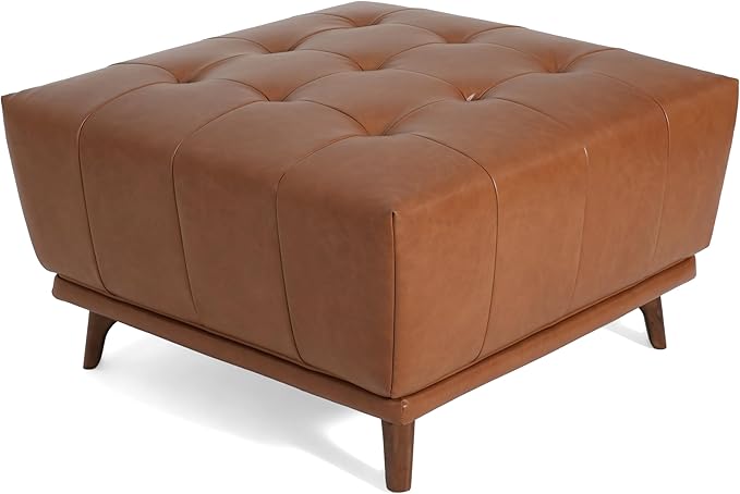 Christopher Knight Home Kinsley Square Ottoman Footstool, Ottoman Chair with Large Seat, Faux Leather Upholstery Coffee Table, Modern Side Table for Living Room Bedroom Home Decor, Brown
