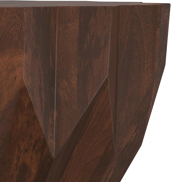 SIMPLIHOME Turnbull Coffee Table - 34 inch Wide Solid Mango Wood Living Room Table in Walnut, Contemporary Sculptural Table for Family Room with Faceted Drum Design and Geometric Cut Edges, Assembled