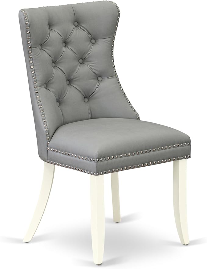 East West Furniture LGDA9-LWH-27 9 Piece Dining Room Set Includes a Rectangle Kitchen Table with Butterfly Leaf and 8 Polyester Fabric Upholstered Chairs, 42x84 Inch, linen white