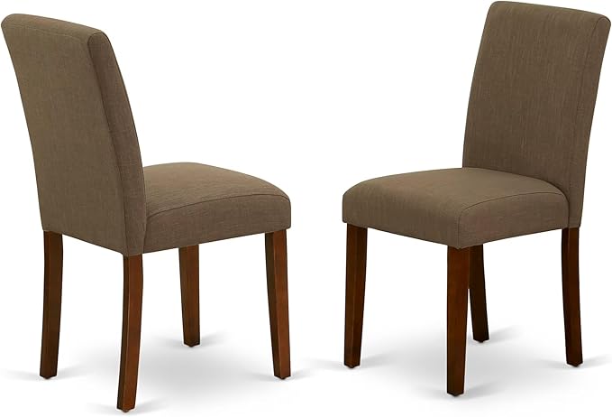 East West Furniture ANAB3-MAH-18 3 Piece Modern Dining Table Set Contains a Round Kitchen Table with Pedestal and 2 Coffee Linen Fabric Parson Dining Chairs, 36x36 Inch, Mahogany