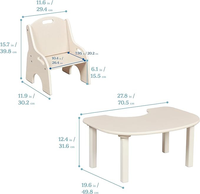 ECR4Kids Little Learner Table and Chair Set, Kids Furniture, White Wash