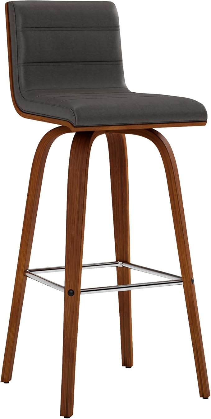 Vienna 30" Swivel Bar Stool in Walnut Wood Finish with Gray Faux Leather - Set of 3