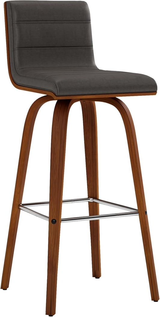 Vienna 30" Swivel Bar Stool in Walnut Wood Finish with Gray Faux Leather - Set of 2