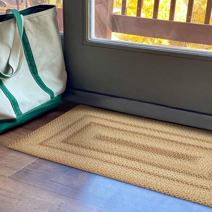 Homespice Cookie Dough Brown Jute Rug 20x30 - Country Style Farmhouse Braided Rugs for Kitchen