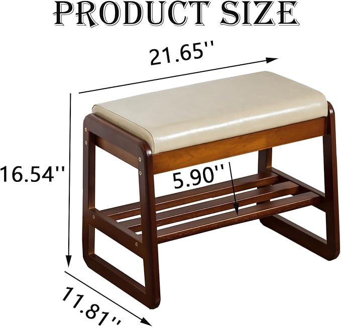 latifolia Solid Wood Bench, Entryway Shoe Bench with Cushion, Flip-Open Storage Compartment, 2-Tier Shoe Organizer(Grey,21.65''L)