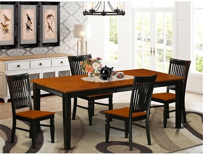 East West Furniture QUWE5-BCH-W 5 Piece Dining Table Set for 4 Includes a Rectangle Kitchen Table with Butterfly Leaf and 4 Kitchen Dining Chairs, 40x78 Inch, Black & Cherry