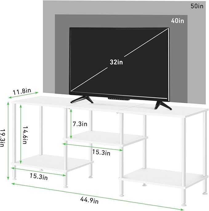 OYEAL White TV Stand for Bedroom Modern Entertainment Center Table with Storage Shelves for 50 Inch TV, 3 Tier Media Console Table for Small Spaces