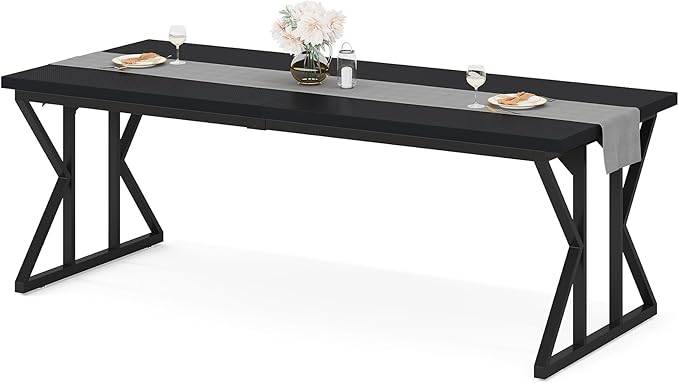 Tribesigns Farmhouse Dining Table for 6 People, 70.8-Inch Rectangular Wood Dining Table, Rustic Kitchen Table with Heavy Duty Metal Legs for Dining Room (Matte Black, 70.8-Inch)