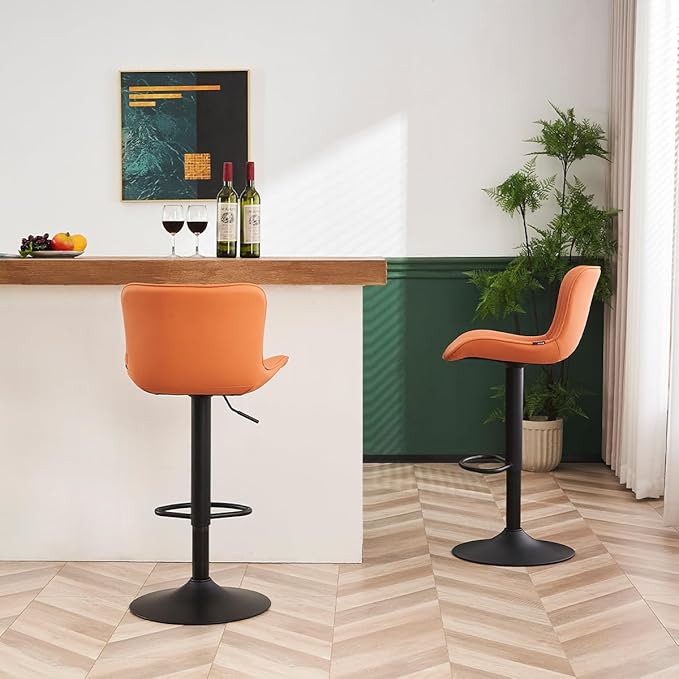 YOUNUOKE Counter Height Bar Stools Kitchen Island Barstools Set of 2 Adjustable Swivel Counter Stool Bar Height Island Chairs with Back, Camel