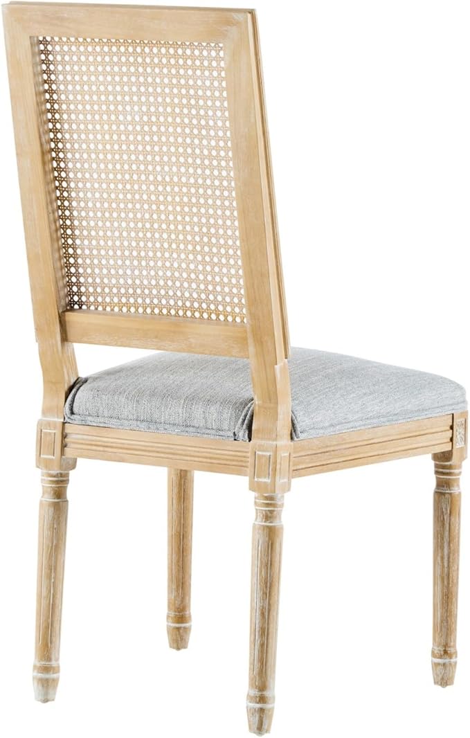 Merax Upholstered Solid Wood Dining Chairs Set of 4, French Country Style Accent Side Seating Furniture for Kitchen, Living Room, Wicker Back, Grayish Green