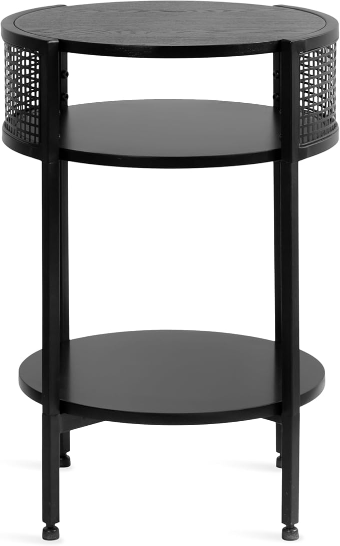 Kate and Laurel Urso Modern Tiered Round Side Table, 16 x 15 x 25, Black, Transitional Two-Tier Circle Living Room Table with Storage and Metal Mesh Construction