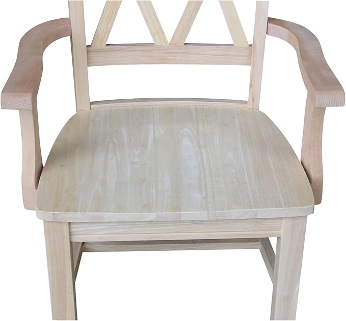 Solid Wood Double X-Back Dining Chair with Arms in Unfinished Parawood, Classic Kitchen/Dining Furniture, Stainable & Paintable, 23.6" W x 22" D x 41.3" H, Wide Arm Width, Traditional & Durable