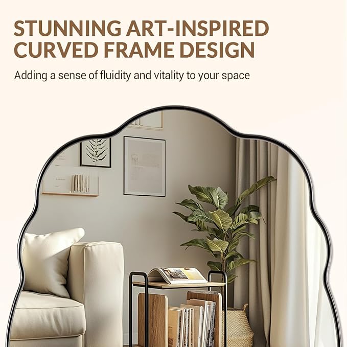ANDY STAR Chrome Vintage Scalloped Mirror - 30x40 Inch Retro Bathroom Mirror, Unique Irregular Oval Wavy Mirror with Heavy Duty Metal Frame