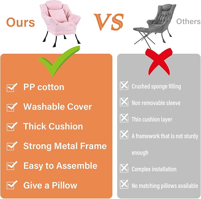 Lazy Chair with Pillow for Living Room, Modern Lounge Accent Chair with Armrests and a Throw Pillow, Leisure Sofa Chair Set, Reading Chair for Bedroom, Dorm Room, Office, Pink