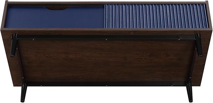 Manhattan Comfort Duane Mid Century Modern Coffee Table with Drawer & Cubby Shelf, Living Room Furniture with Ribbed Flat Design, Wood Grain Laminate Finish & Durable Iron Metal Feet, Navy Blue