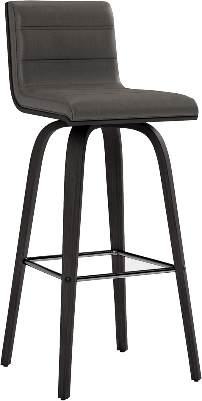 Armen Living Vienna 30" Swivel Bar Stool in Black Wood Finish with Gray Faux Leather - Set of 3
