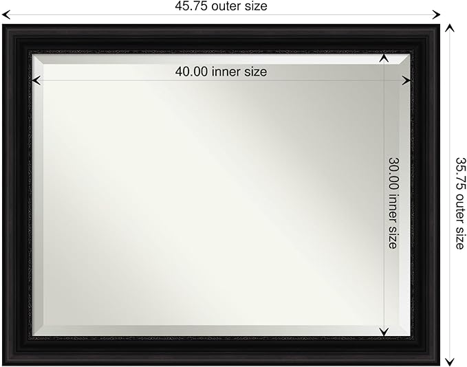Amanti Art Black Bathroom Mirror for Over Sink, 36x46 Parlor Black Rectangle Vanity Mirror, X-Large Traditional Frame, Hangs Horizonally and Vertically, Bathroom Wall Decor, Beveled Edge