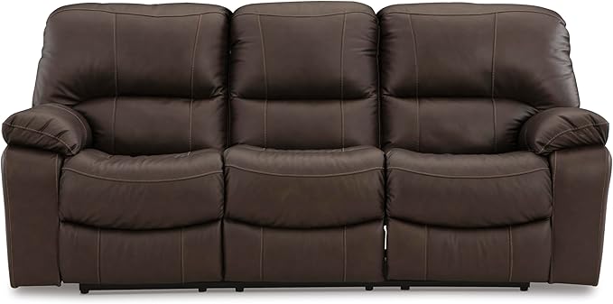 Signature Design by Ashley Leesworth Modern Leather Match Power Reclining Sofa with USB Ports, Dark Brown