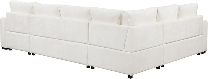 112" Luxurious Pull-out Sofa Bed Sleeper with Storage Ottoman,Sectional Sleeper Couch W/ 3 Pillows,2 USB ports & 2 Power Sockets,Corner Furniture Set for Living Room Large Space,Cream Chenille
