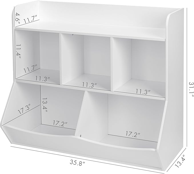 UTEX Toy Storage Organizer with Bookcase, Kid’s Multi Shelf Cubby for Books,Toys, Storage Organizer for Boys,Girls Play Room/Bedroom-White