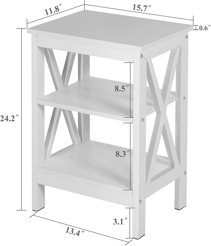 VECELO Modern Nightstands X-Design Side End Table Night Stand with Storage Shelf for Bedroom,Living Room,Set of 2 (White A2)