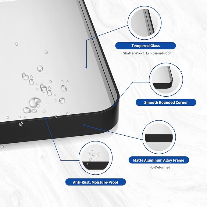WEER Black Bathroom Mirror 48X36 Inch, Matte Black Bathroom Vanity Mirror Farmhouse, Large Rounded Rectangle Black Metal Framed, Anti-Rust, Tempered Glass, Hangs Horizontally or Vertically