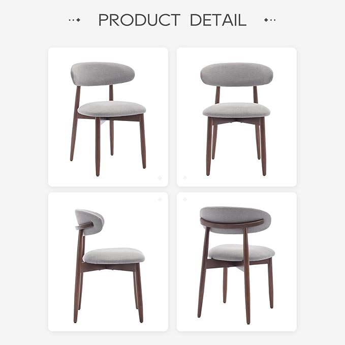COLAMY Wooden Dining Chairs Set of 2, Modern Fabric Upholstered Dining Room Chair, Farmhouse Kitchen Chairs with Foot Pegs, Light Grey