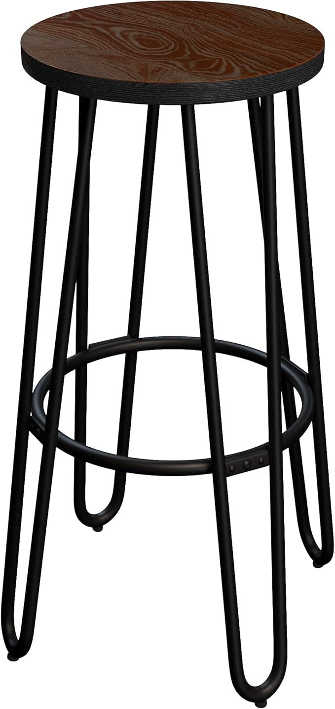 Set of 2 Bar Stools - 24-Inch-Tall Backless Barstools with Hairpin Legs and Wood Seat for Kitchen, Dining Room, or Bar by Lavish Home