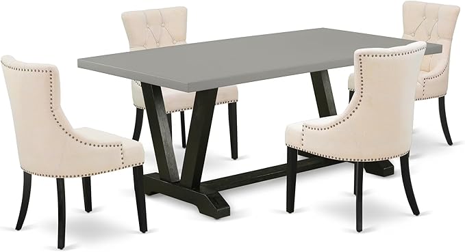 East West Furniture V697FR102-5 5 Piece Dining Set Includes a Rectangle Dining Room Table with V-Legs and 4 Light Beige Linen Fabric Upholstered Chairs, 40x72 Inch, Multi-Color