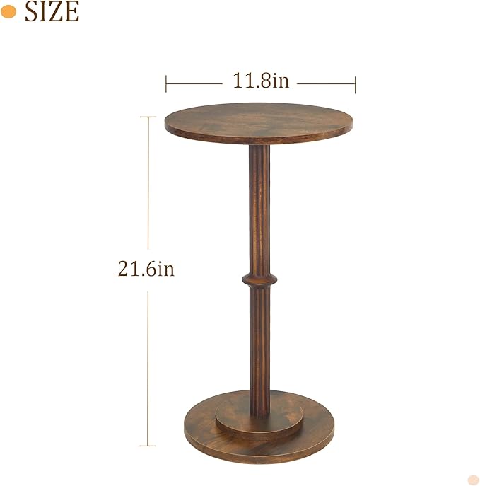 MaxSmeo Drink Table, Small Side Table for Small Spaces, Modern Round End Table with Fluted Wood Leg, Rustic Brown