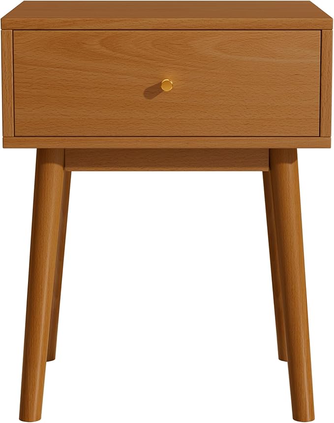 Small Solid Wood end Table with 1 Drawers, Mid-Century Modern Night Stand/nightstands,Side Table with Storage (Caramel)
