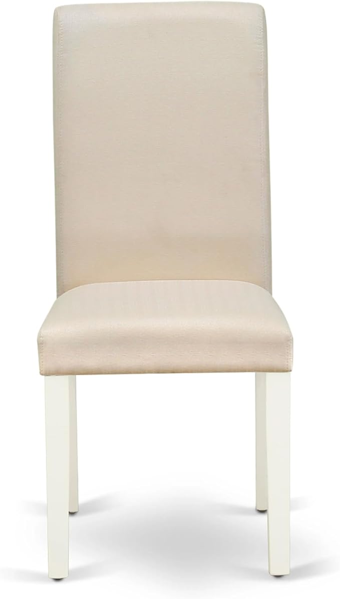 East West Furniture AMBA3-LWH-01 3 Piece Modern Dining Table Set Contains a Round Kitchen Table with Pedestal and 2 Cream Linen Fabric Upholstered Parson Chairs, 36x36 Inch, Linen White