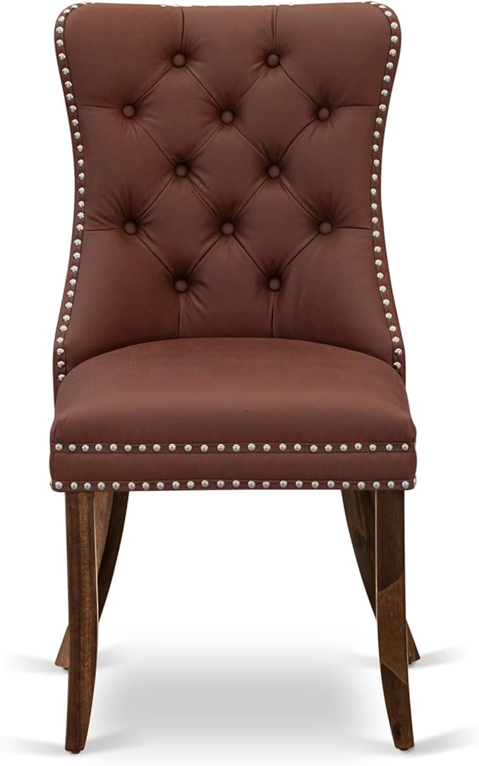 I5DA5-50N-26 5-Pc Kitchen Table Set Contain a Wooden Table and 4 Burgundy Polyester Fabric Upholstered Chairs with Button-Tufted Back, Antique Walnut