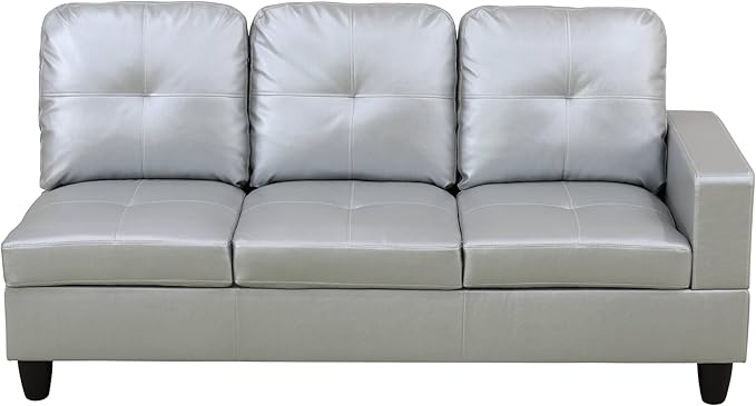 NicBex Sectional Couch 3 Pieces Sofa Set with Right Chaise Synthetic Leather L Shaped Cloud Couch for Living Room Furniture Sets with Storage Ottoman, Modular Sofa for Living Room & Apartment, Silver