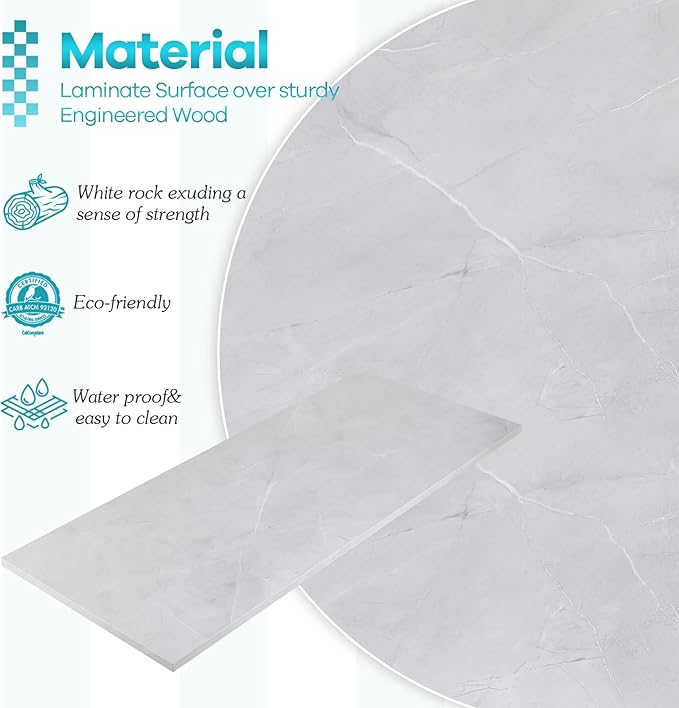 Kaboon Universal Tabletop 55"x27.5", Solid One-Piece Melamine Table Top, Double Desk L-Desk DIY, Home and Office Countertop, White Rock