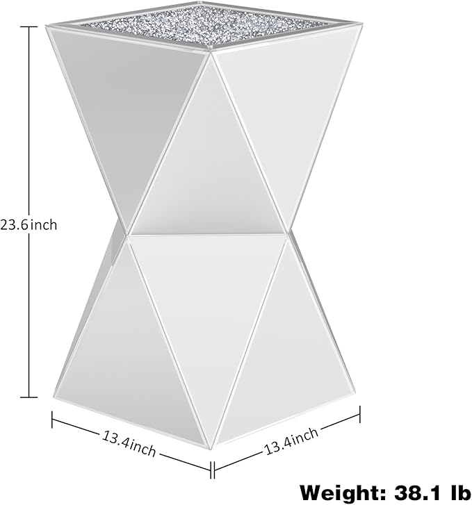 ENENE Mirrored Diamond Setting End Table Glass Decorative Side Table for Living Room Small Spaces Coffee Table Modern Pedestal Accent Table for Bedroom Office Hallway Entryway