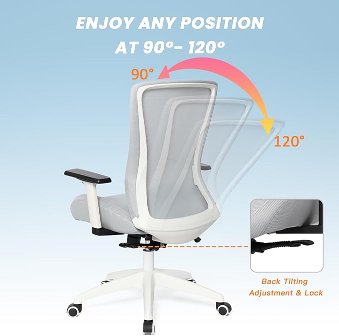 Office Chair, Mesh Desk Chair Executive Computer Chair, 400lbs Big and Tall Office Chair for Heavy People, Home Office Desk Chair with Lumbar Support ＆Adjustable Height, White