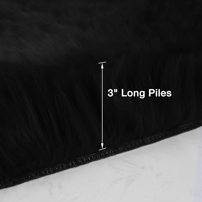 duduta Black Faux Sheepskin Round Rug 4x4 ft, Fluffy Shag Fur Bedroom Nursery Kids Playroom Rug Dorm Decor Non Slip Washable