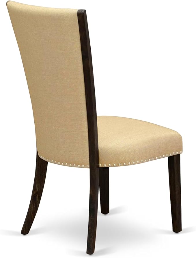 East West Furniture V727VE703-5 5 Piece Dining Room Table Set Includes a Rectangle Dining Table with V-Legs and 4 Brown Linen Fabric Upholstered Parson Chairs, 40x72 Inch, Multi-Color