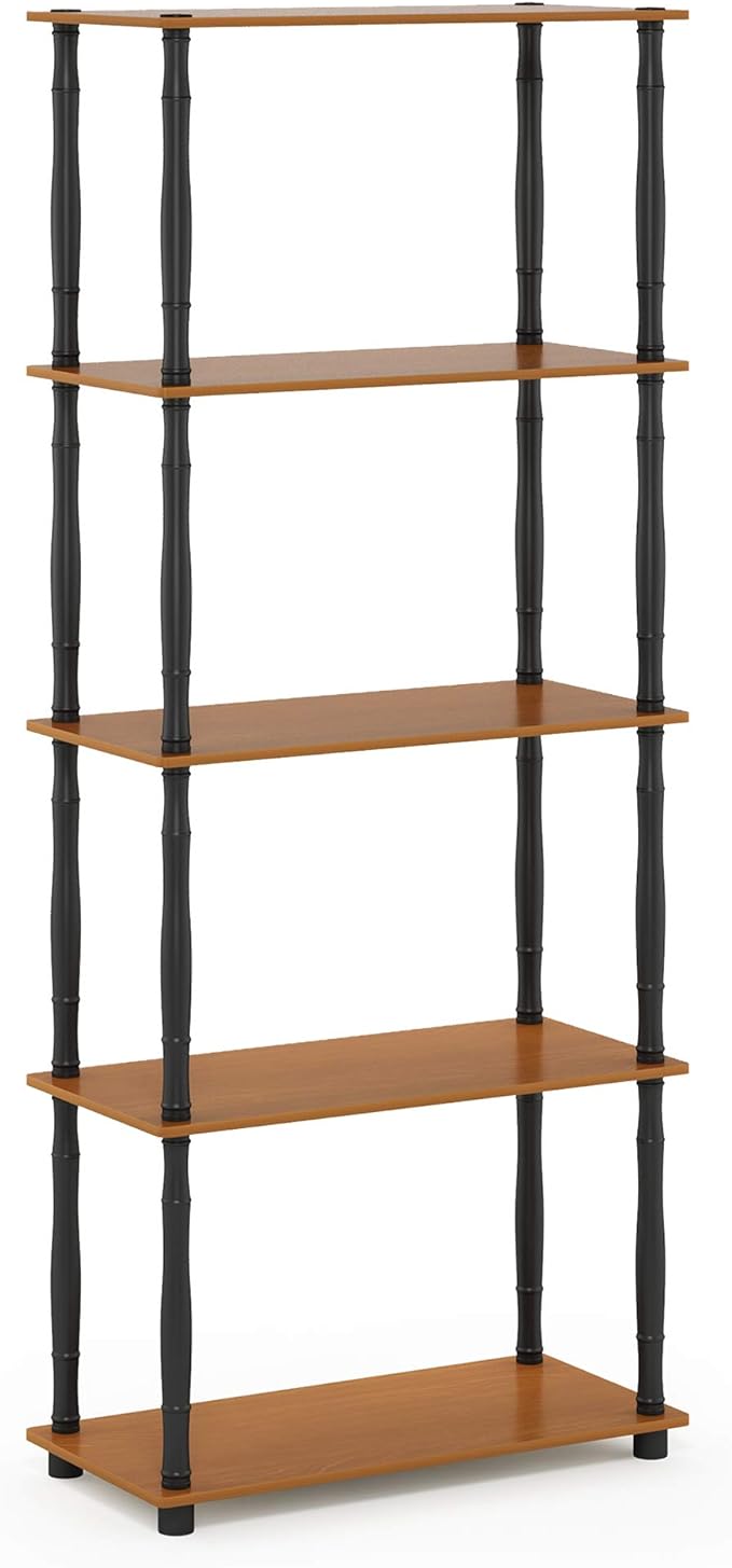 Furinno Turn-N-Tube 5-Tier Multipurpose Shelf / Display Rack / Storage Shelf / Bookshelf, Classic Tubes, Light Cherry/Black