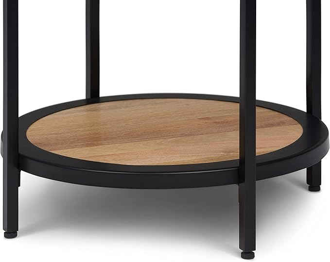 SIMPLIHOME Jenna Industrial 18 inch Wide Metal Round Accent Side Table in Natural for the Living Room and Bedroom