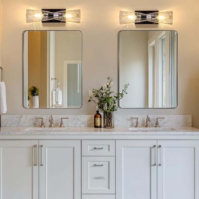 ANDY STAR 36”x48”Brushed Nickel Mirror for Bathroom, Rounded Rectangle Bathroom Mirror, Modern Metal Mirror in Premium Stainless Steel Frame, 1”Deep Set Design Hangs Horizontal Or Vertical