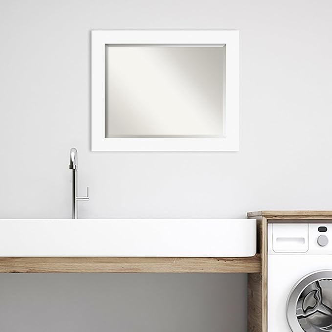 Amanti Art White Bathroom Mirror for Over Sink, 28x34 Basic White Rectangle Vanity Mirror, Large Casual Wood Frame, Hangs Horizonally and Vertically, Bathroom Wall Decor, Beveled Edge from WI, USA
