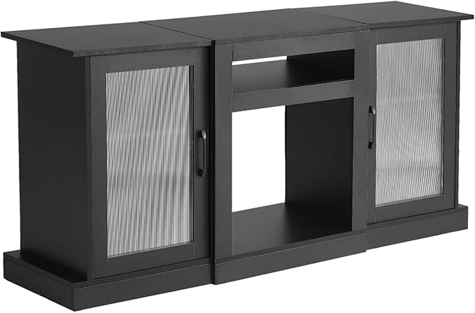 VEVOR TV Stand for TVs up to 65 inch, Modern Entertainment Center with Light Strip, Wooden TV Cabinet Storage with Glass Doors and Adjustable Shelves, Console Table for Living Room and Bedroom, Black