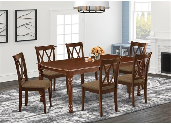 East West Furniture DOCL7-MAH-C 7 Piece Kitchen Table & Chairs Set Consist of a Rectangle Butterfly Leaf Dining Table and 6 Linen Fabric Upholstered Chairs, 42x78 Inch, Mahogany
